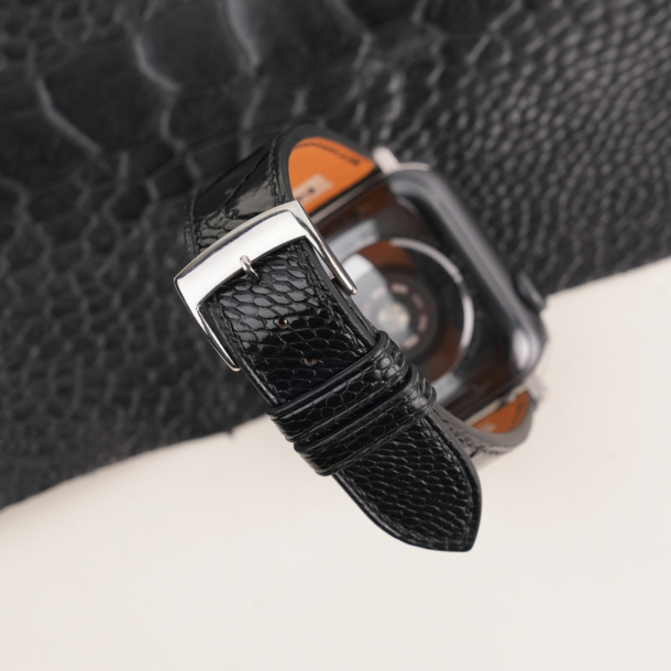 Black Ostrich Leg Leather Apple Watch Band
