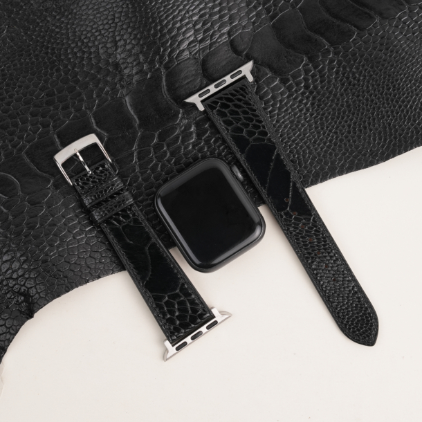 Black Ostrich Leg Leather Apple Watch Band