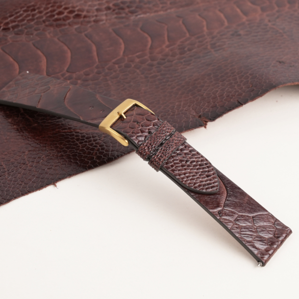 Vintage Dark Brown Ostrich Leg Leather Watch Strap