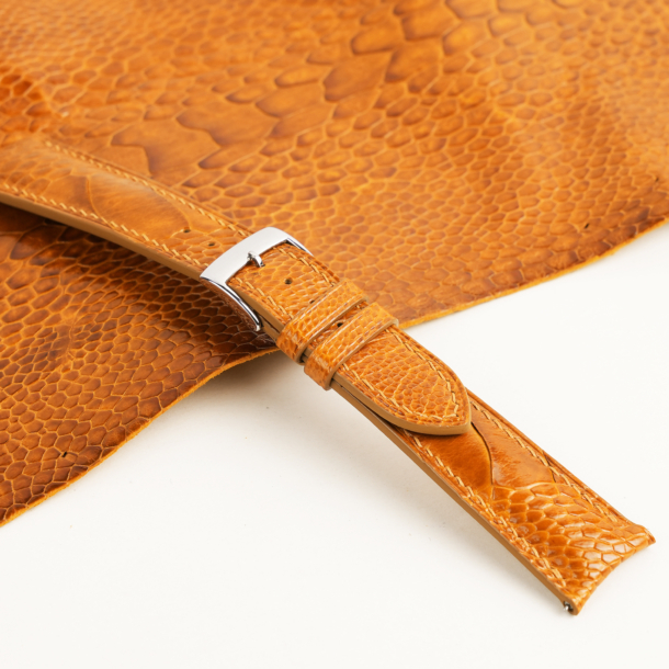 Padded-Cognac-Ostrich-Leg-Leather-Watch-Strap