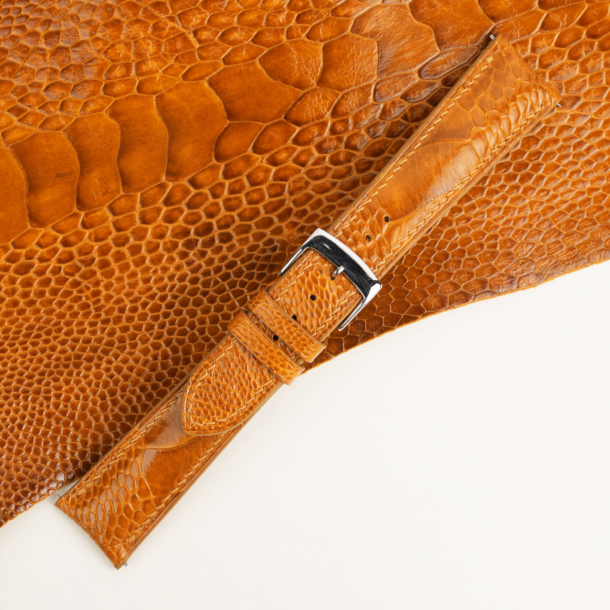 Padded-Cognac-Ostrich-Leg-Leather-Watch-Strap