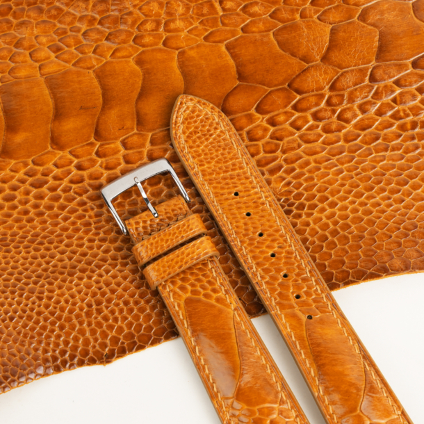 Padded-Cognac-Ostrich-Leg-Leather-Watch-Strap
