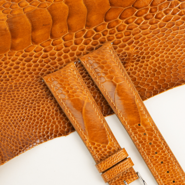 Padded-Cognac-Ostrich-Leg-Leather-Watch-Strap