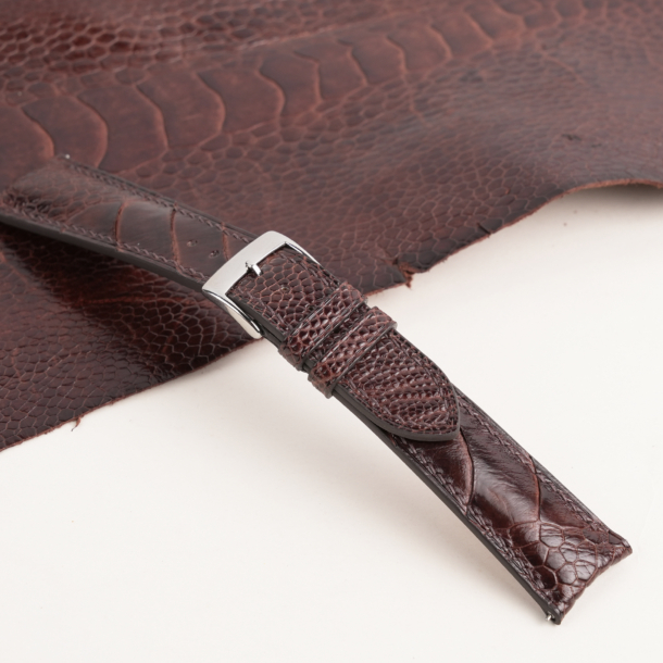 Padded Dark Brown Ostrich Leg Leather Watch Strap