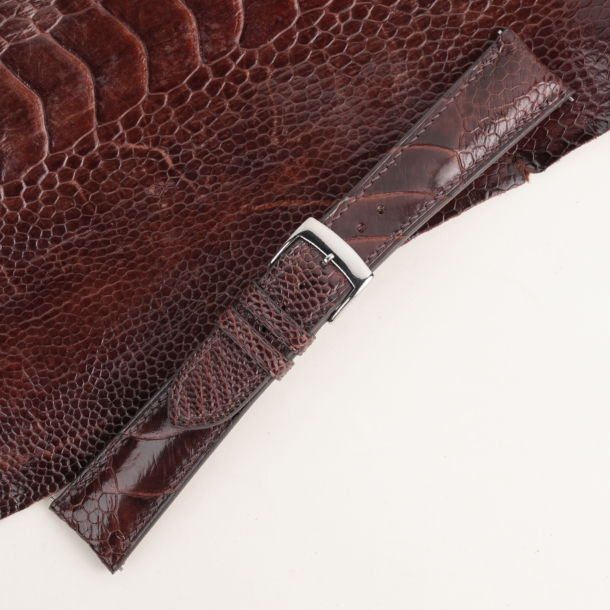 Padded Dark Brown Ostrich Leg Leather Watch Strap
