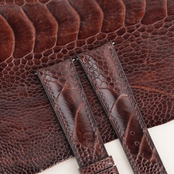 Padded Dark Brown Ostrich Leg Leather Watch Strap