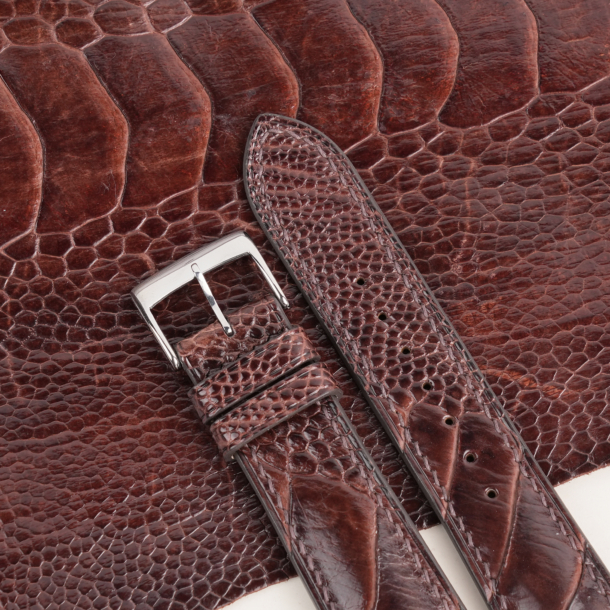 Padded Dark Brown Ostrich Leg Leather Watch Strap