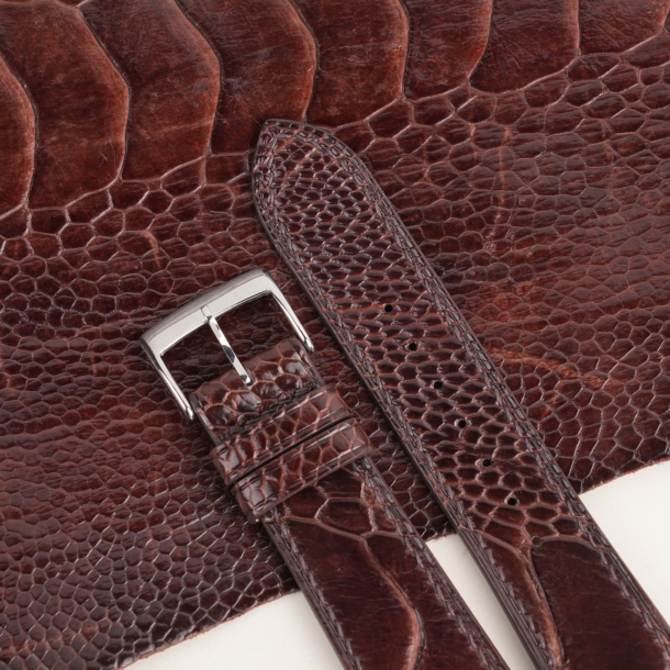 Dark Brown Ostrich Leg Leather Watch Strap