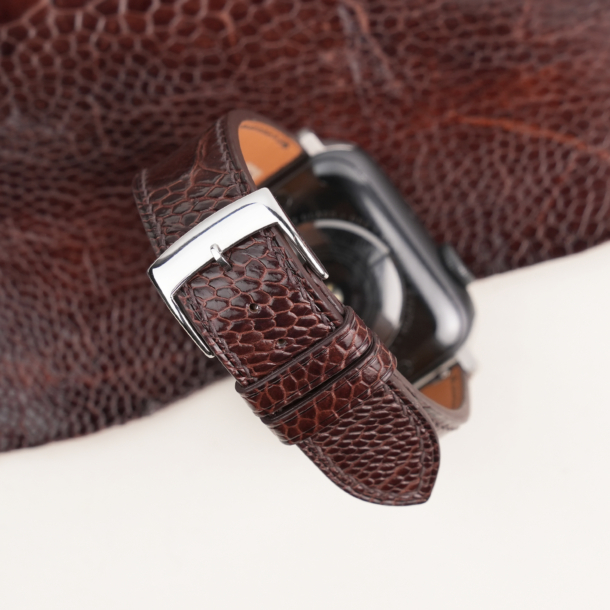 Dark Brown Ostrich Leg Leather Apple Watch Band