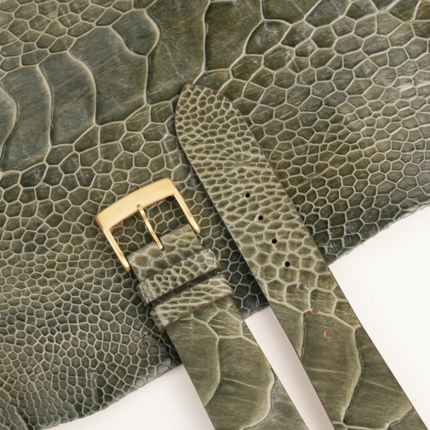 Vintage Olive Ostrich Leg Leather Watch Strap - Image 2