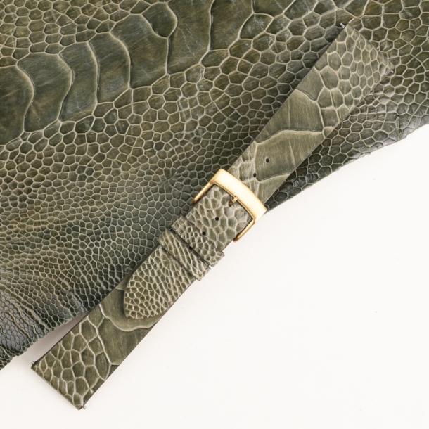 Vintage Olive Ostrich Leg Leather Watch Strap - Image 3