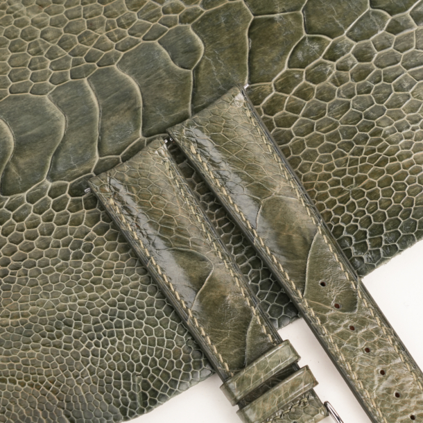 Padded Olive Ostrich Leg Leather Watch Strap