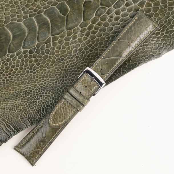 Padded Olive Ostrich Leg Leather Watch Strap