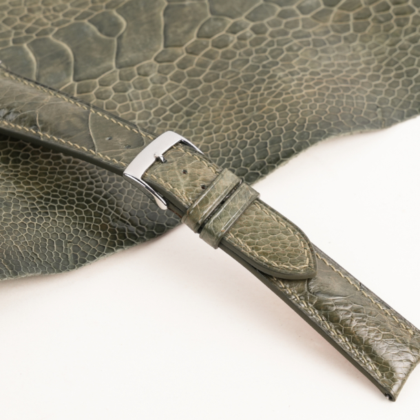 Padded Olive Ostrich Leg Leather Watch Strap