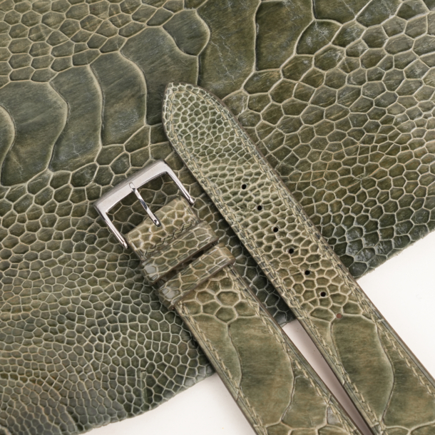 Olive Ostrich Leg Leather Watch Strap - Image 2
