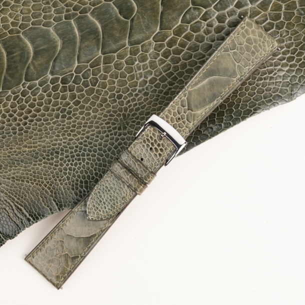Olive Ostrich Leg Leather Watch Strap - Image 3