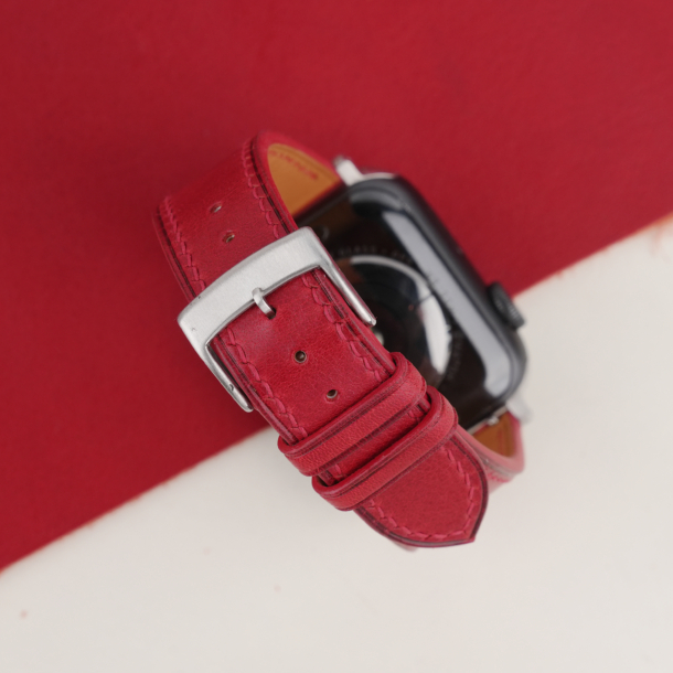 Red Vachetta Leather Apple Watch Band