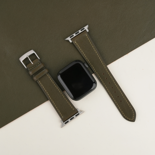 Olive Vachetta Leather Apple Watch Band