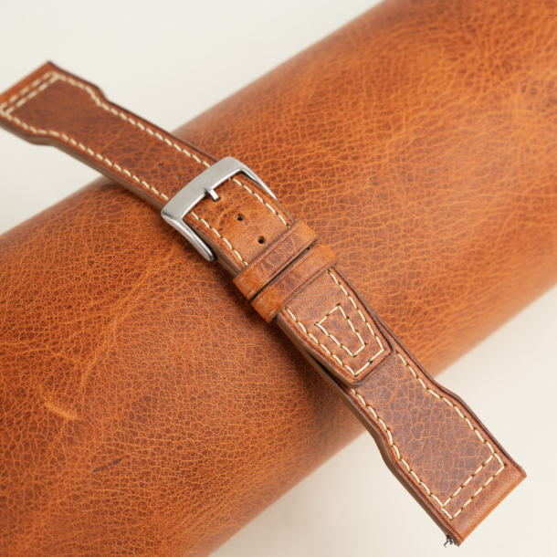 Pilot Golden Brown Badalassi Carlo Waxed Leather Watch Strap