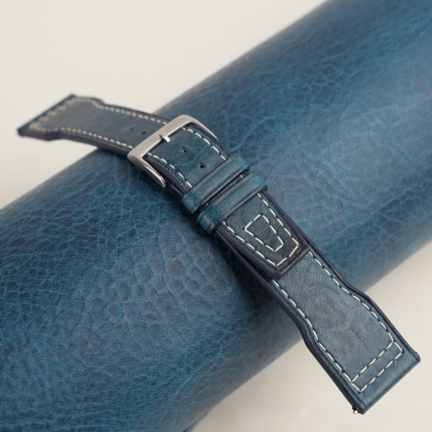 Pilot Dark Aqua Blue Badalassi Carlo Waxed Leather Watch Strap