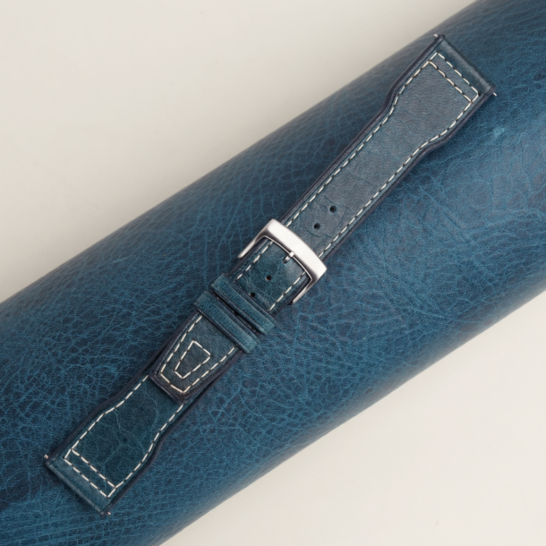Pilot Dark Aqua Blue Badalassi Carlo Waxed Leather Watch Strap