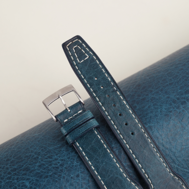 Pilot Dark Aqua Blue Badalassi Carlo Waxed Leather Watch Strap