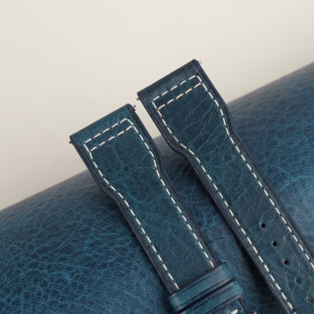 Pilot Dark Aqua Blue Badalassi Carlo Waxed Leather Watch Strap