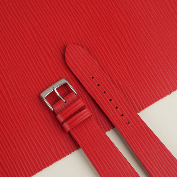 Red Orange Calfskin Watch Strap - Waves Texture