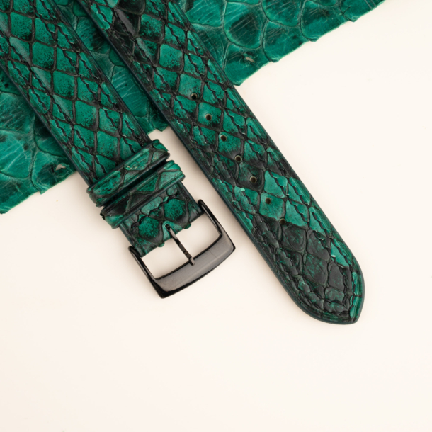Double Stitching Green Python Leather Watch Strap