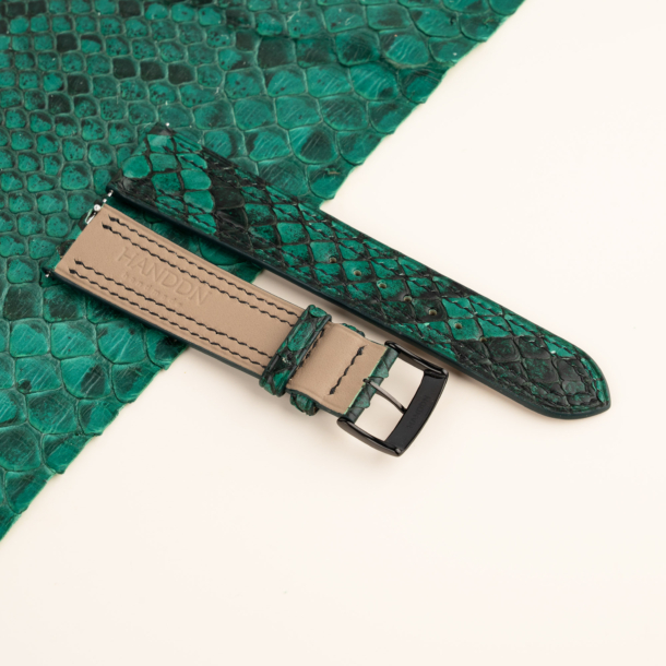 Double Stitching Green Python Leather Watch Strap