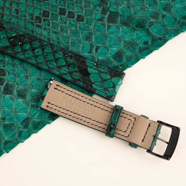 Double Stitching Green Python Leather Watch Strap