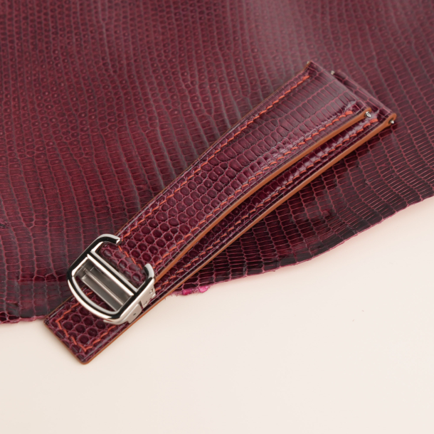 Padded Burgundy Lizard Leather Single Folding Watch Strap 4 Padded Burgundy Lizard Leather Single Folding Watch Strap