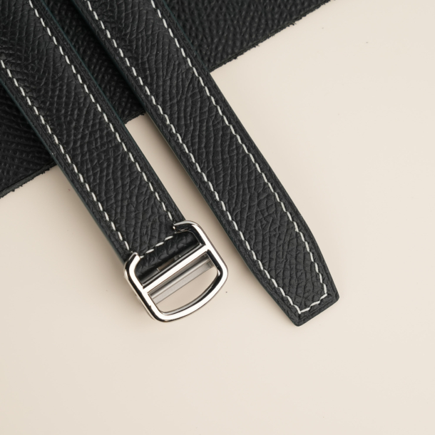 Padded Black Epsom Leather Single Folding Watch Strap