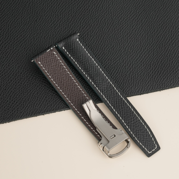 Padded Black Epsom Leather Single Folding Watch Strap