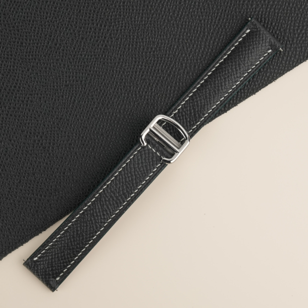 Padded Black Epsom Leather Single Folding Watch Strap