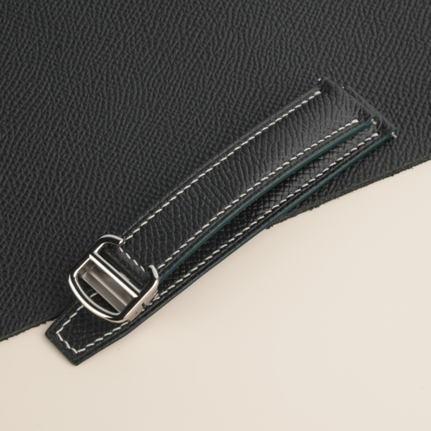 Padded Black Epsom Leather Single Folding Watch Strap