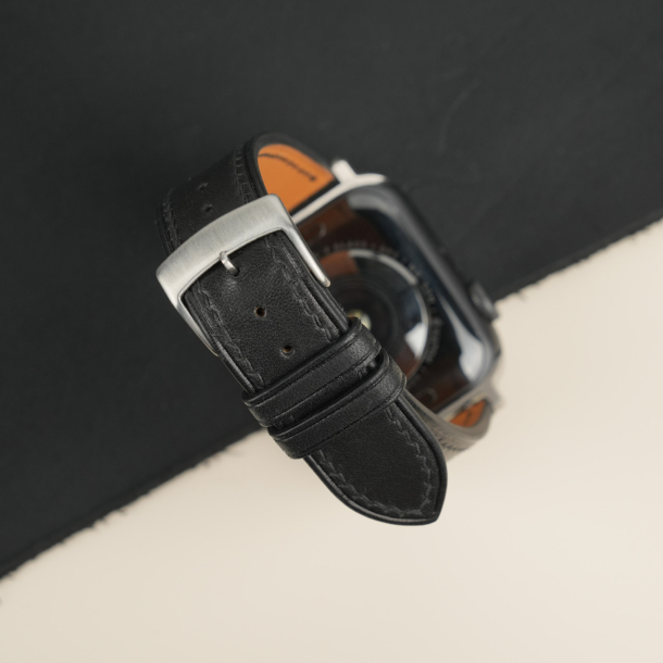Black Smooth Calf Leather Apple Watch Band