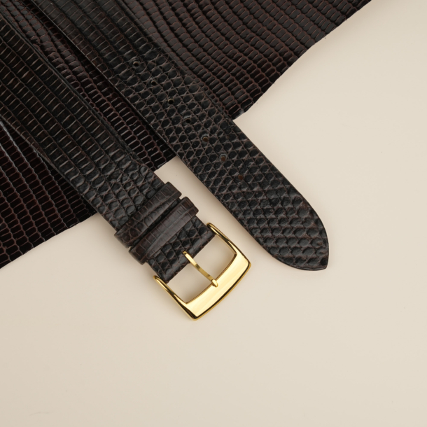Folded Edge Dark Brown Lizard Leather Watch Strap 2 Folded Edge Dark Brown Lizard Leather Watch Strap