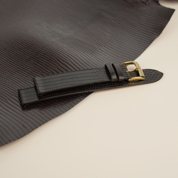 Folded Edge Dark Brown Lizard Leather Watch Strap 3 Folded Edge Dark Brown Lizard Leather Watch Strap