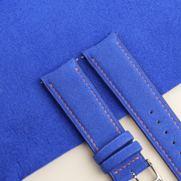 Curved End Blue Alcantara Lining Orange Epsom Watch Strap
