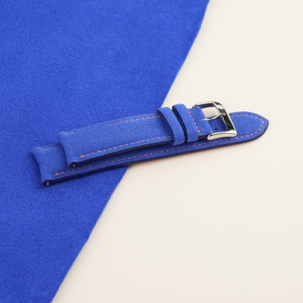 Curved End Blue Alcantara Lining Orange Epsom Watch Strap
