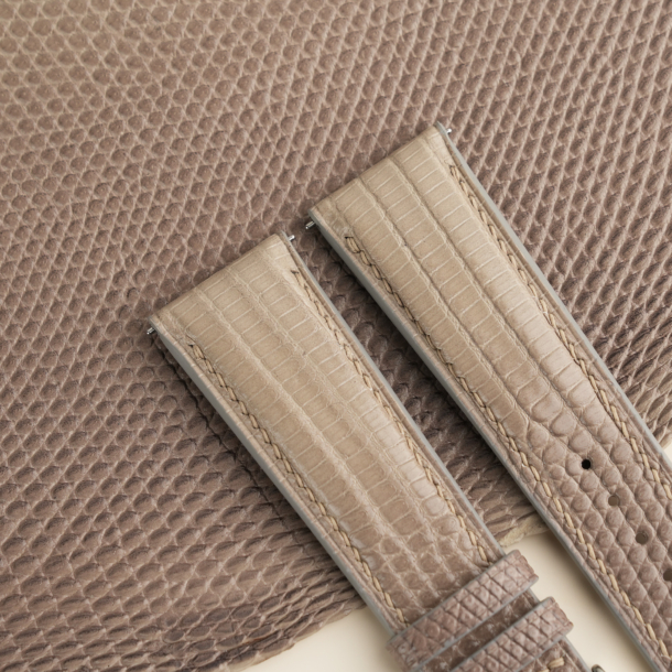 Light Grey Lizard Lining Brown Alran Sully Leather Watch Strap