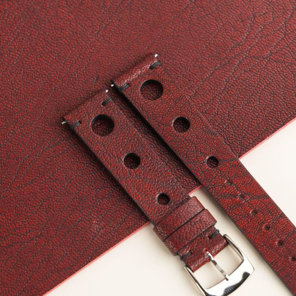 Rally Curved End Red Alran Chevre FatNat Leather Watch Strap