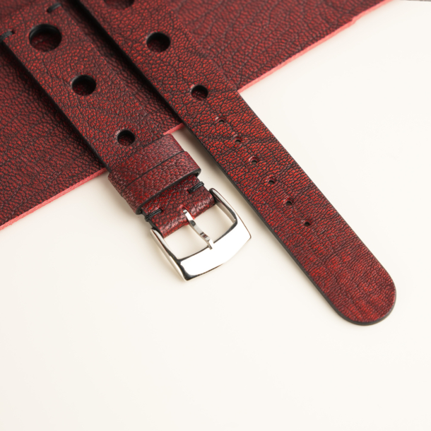 Rally Curved End Red Alran Chevre FatNat Leather Watch Strap