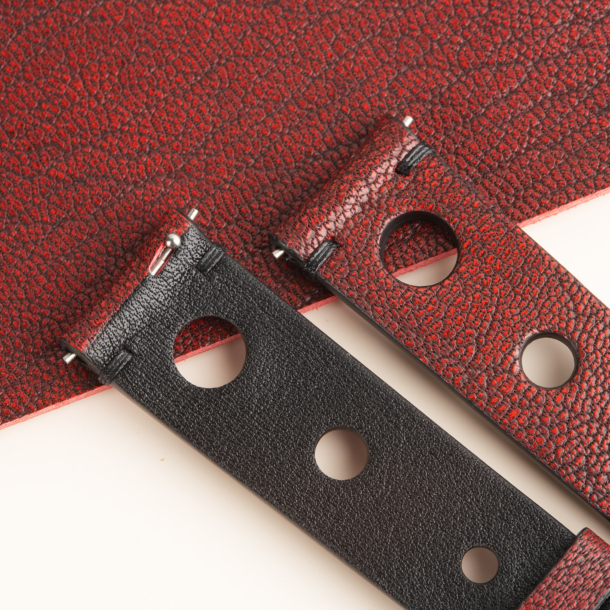 Rally Curved End Red Alran Chevre FatNat Leather Watch Strap