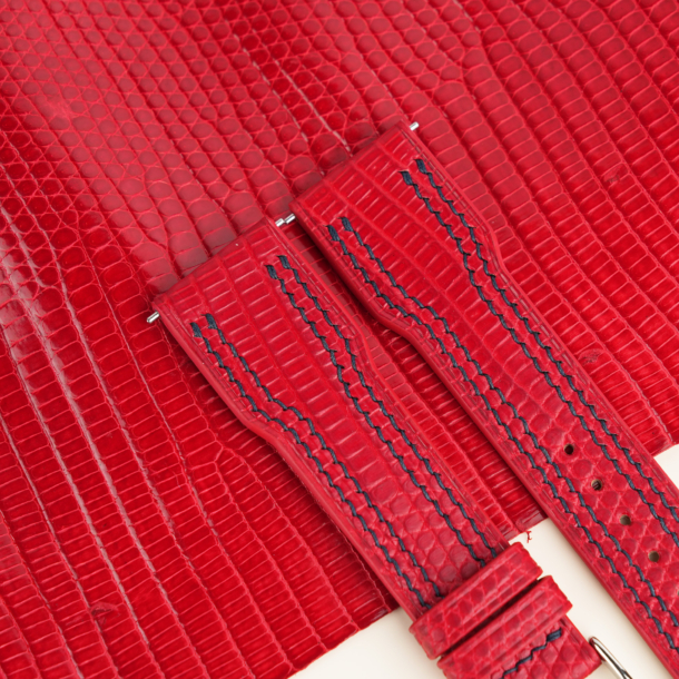 Pilot Double Stitching Red Lizard Leather Watch Strap 2 Pilot Double Stitching Red Lizard Leather Watch Strap