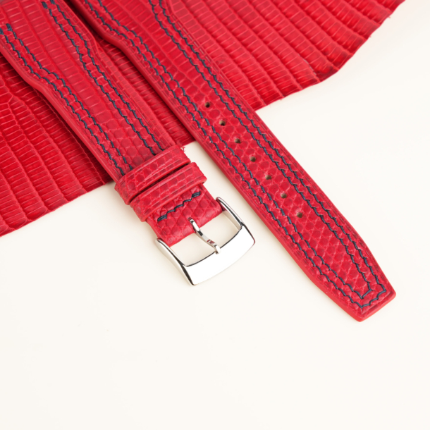 Pilot Double Stitching Red Lizard Leather Watch Strap 3 Pilot Double Stitching Red Lizard Leather Watch Strap