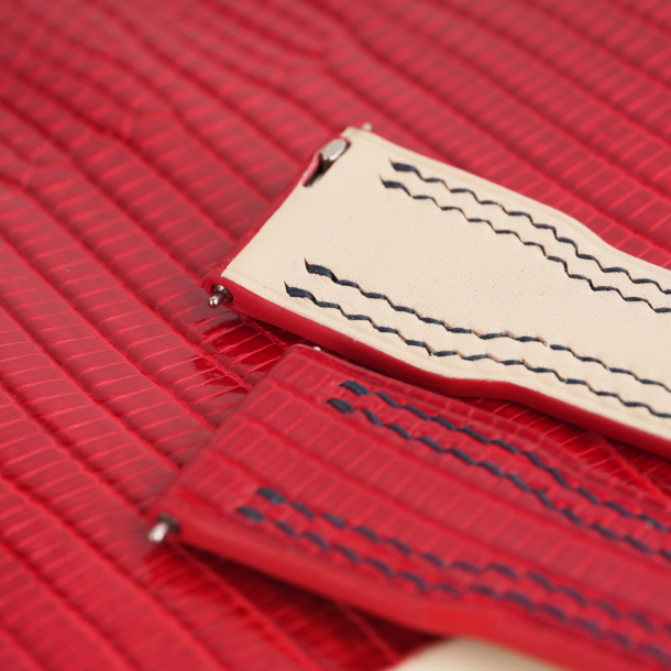 Pilot Double Stitching Red Lizard Leather Watch Strap 4 Pilot Double Stitching Red Lizard Leather Watch Strap