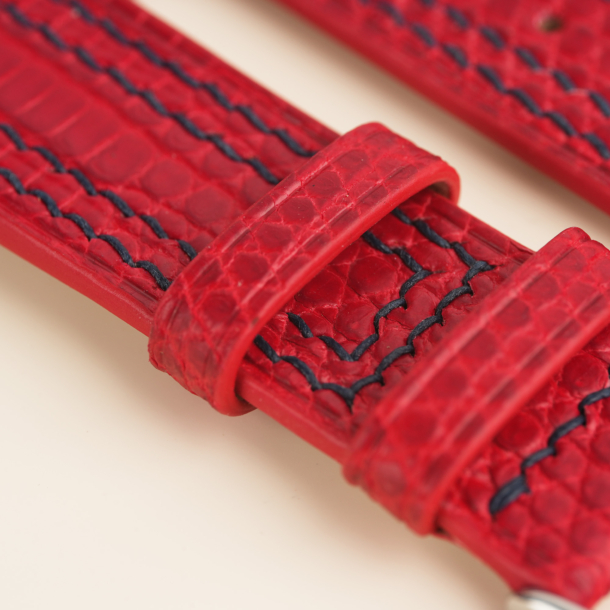 Pilot Double Stitching Red Lizard Leather Watch Strap 5 Pilot Double Stitching Red Lizard Leather Watch Strap