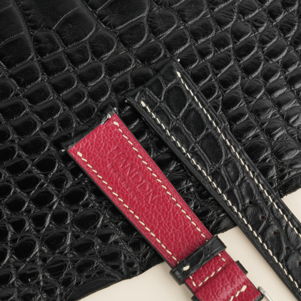 Curved End Black Alligator Round Scales Leather Watch Strap